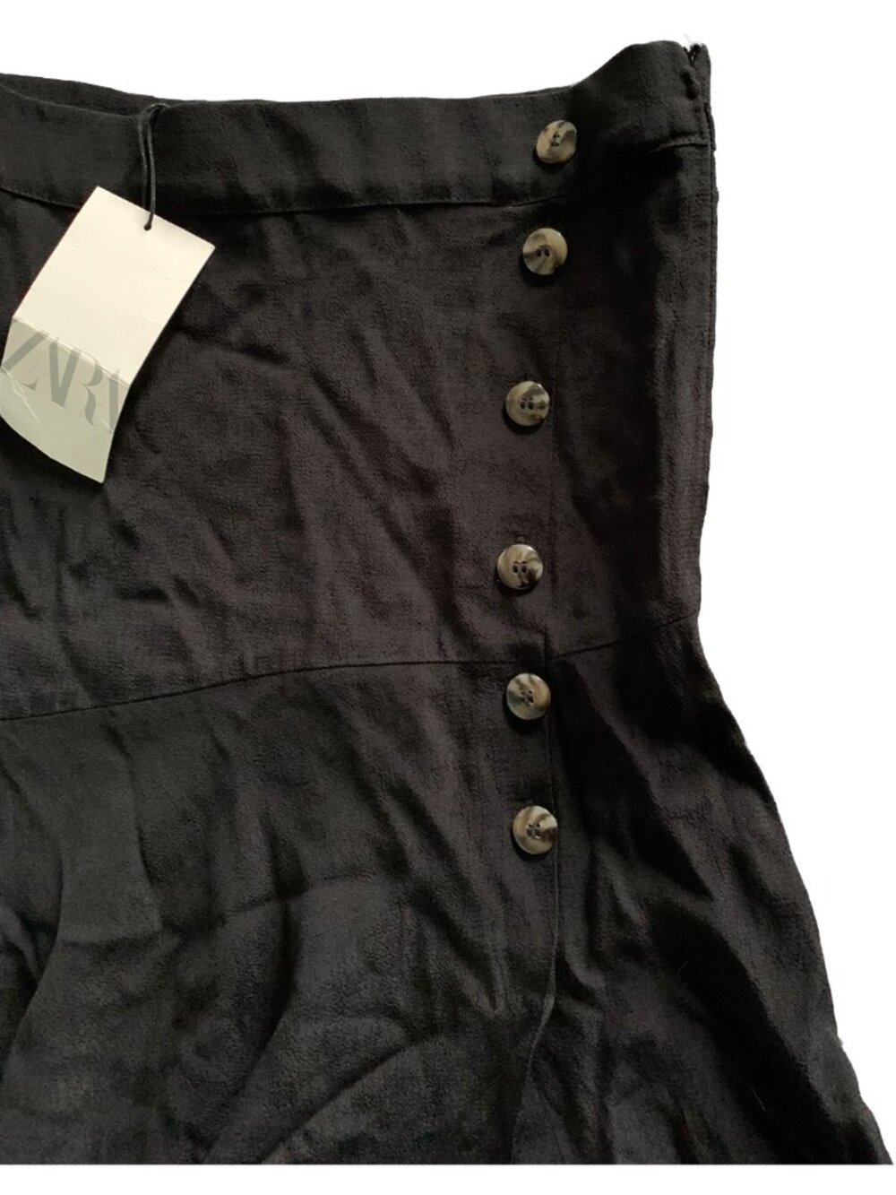 NWT ZARA Women's Black High Waisted Midi Skirt with Side Slit & Buttons Sz S - Picture 7 of 8
